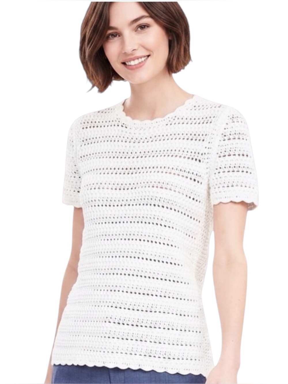 Banana Republic | White Pointelle Stitch Crochet Sweater L